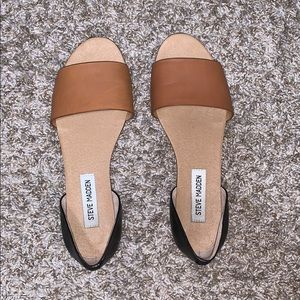 Black and brown Steve Madden peep toe flats